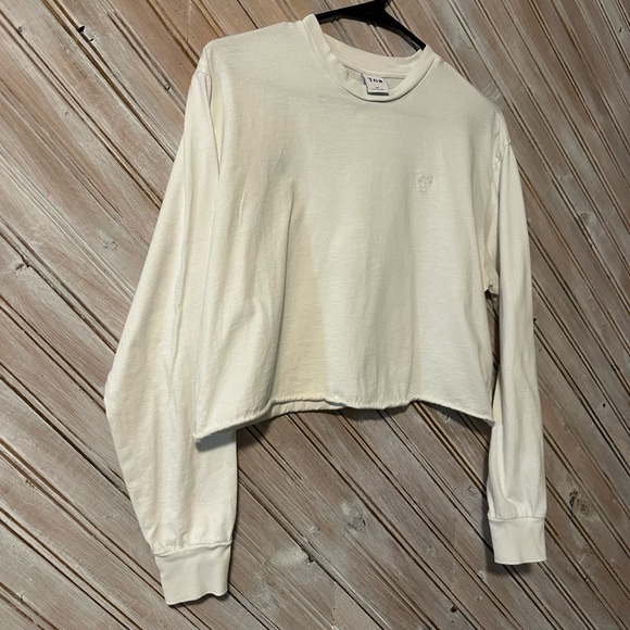 TNA Bright White Long Sleeve Cropped Shirt Embroidered Logo Basic - Picture 6 of 7